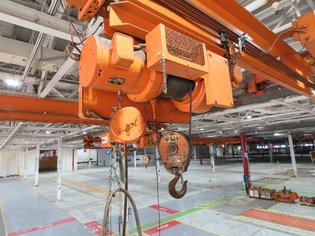 Cleveland Tramrail P&H 3 Ton Single Girder Underhung Bridge Crane 44' 6" Span