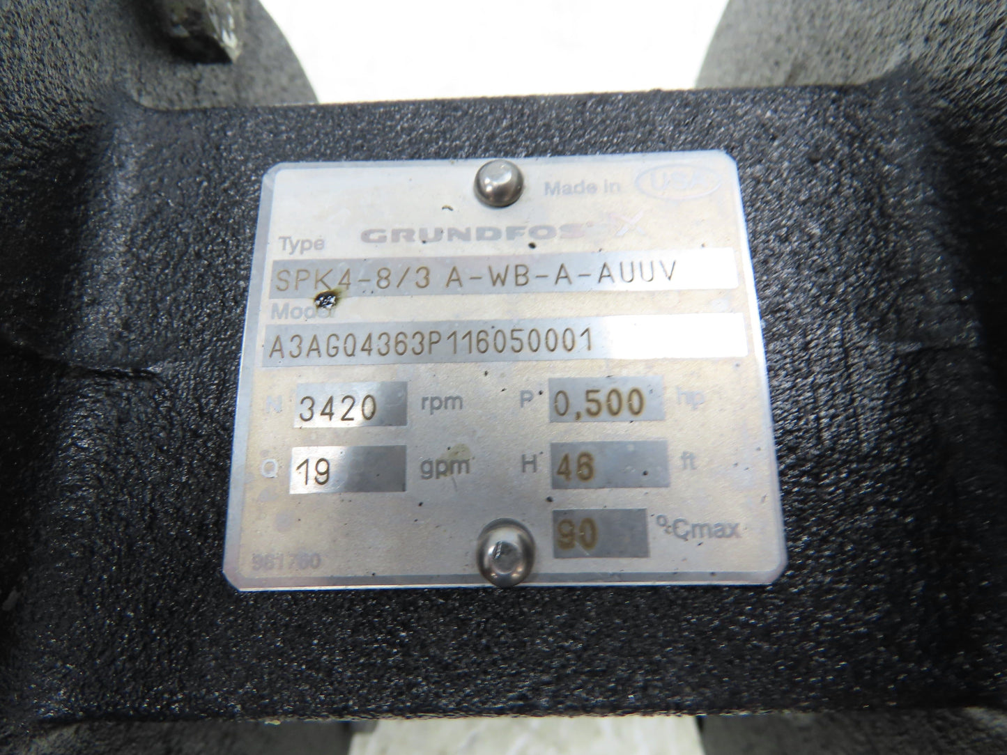 Grundfos SPK4-8/3 A-WB-A-AUUV Vertical Immersion Coolant Pump 3420RPM 19GPM 1/2HP