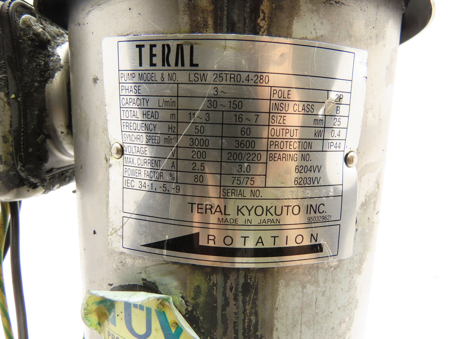 Teral LSW 25TR0.4-280 Vertical Immersion Coolant Pump 30-150 l/min 220V 3600 RPM