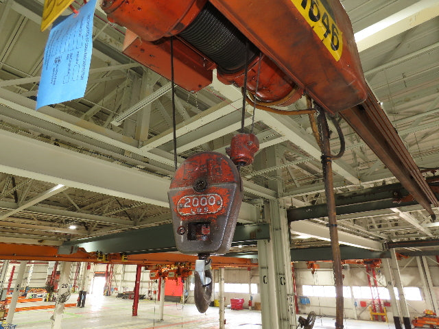 Cleveland Tramrail P&H 1 Ton Single Girder Underhung Bridge Crane 45' 10" Span