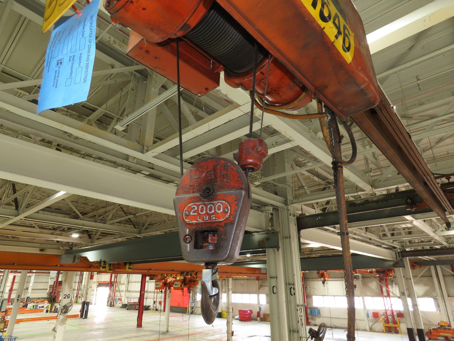 Cleveland Tramrail P&H 1 Ton Single Girder Underhung Bridge Crane 45' 10" Span