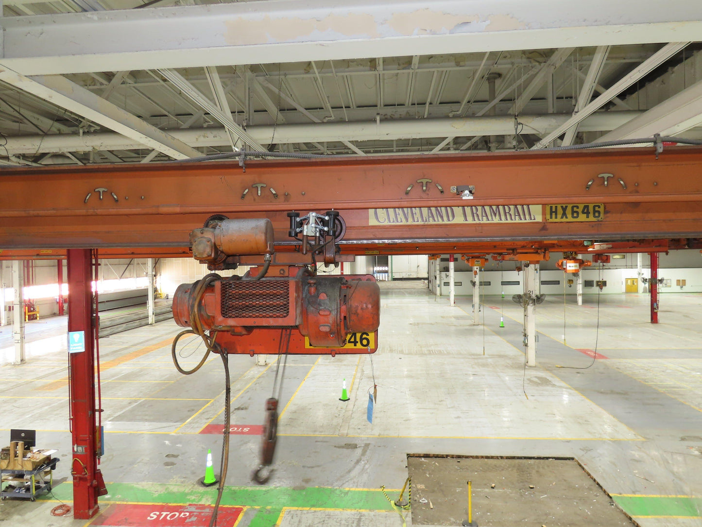 Cleveland Tramrail P&H 1 Ton Single Girder Underhung Bridge Crane 45' 10" Span