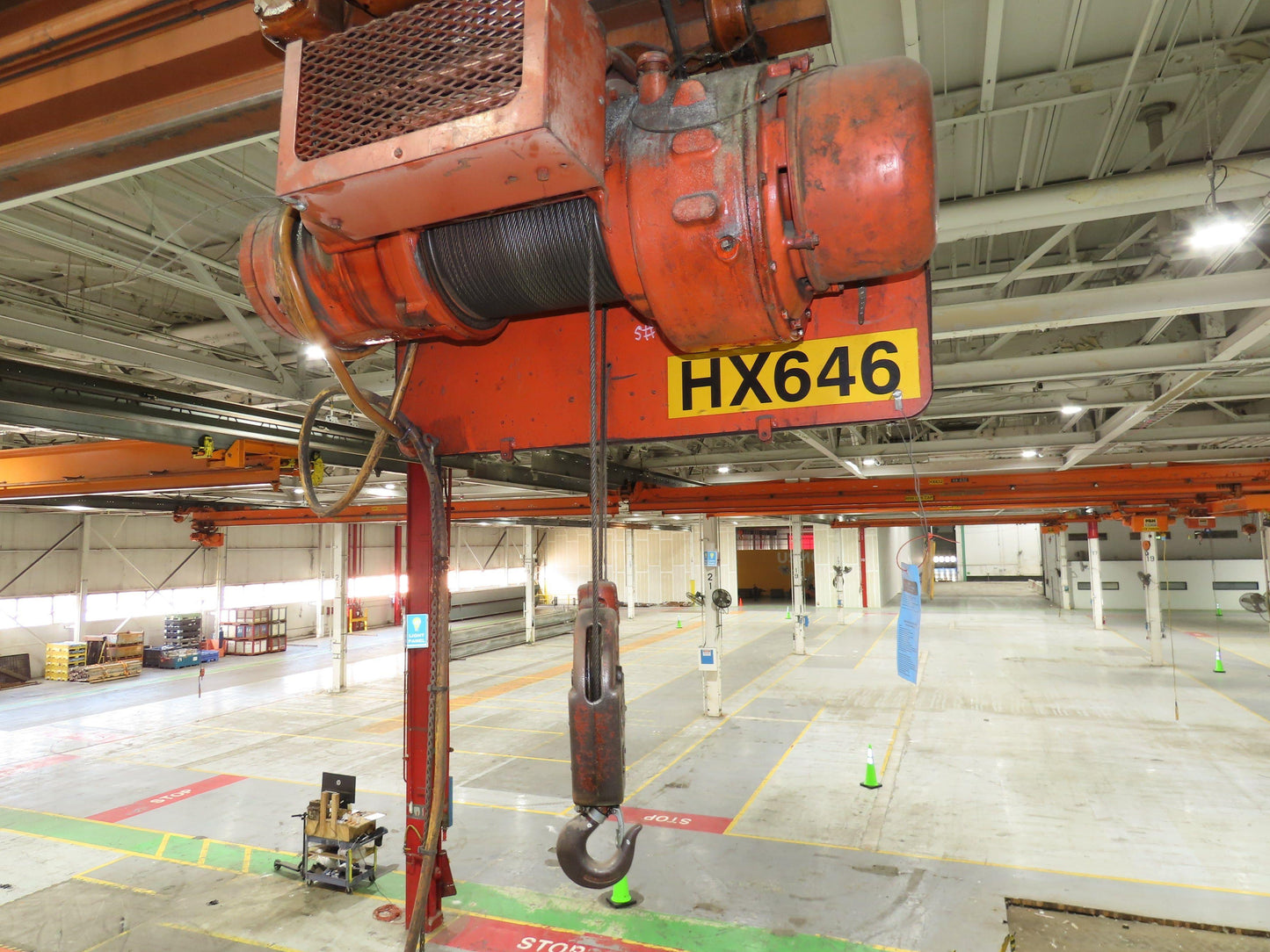 Cleveland Tramrail P&H 1 Ton Single Girder Underhung Bridge Crane 45' 10" Span