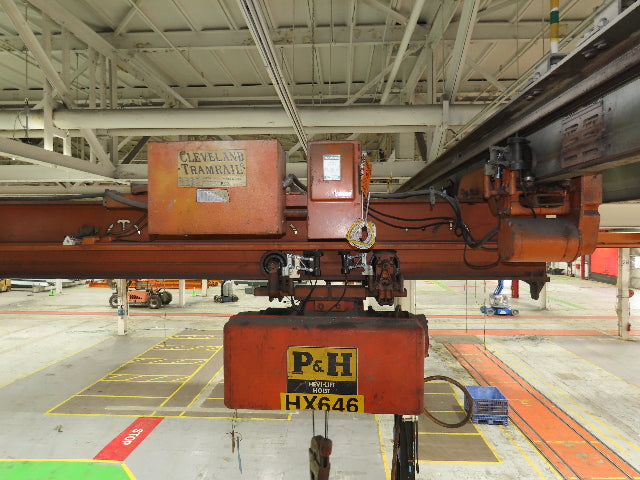 Cleveland Tramrail P&H 1 Ton Single Girder Underhung Bridge Crane 45' 10" Span