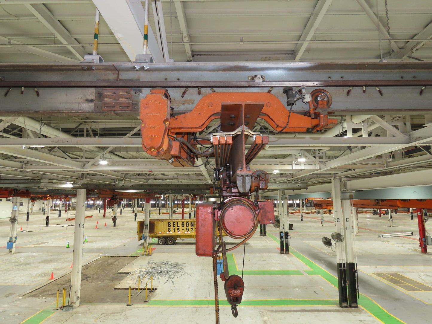 Cleveland Tramrail P&H 1 Ton Single Girder Underhung Bridge Crane 45' 10" Span