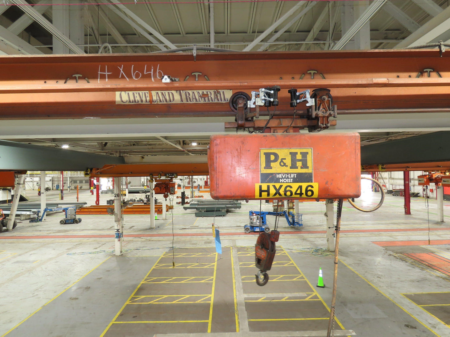 Cleveland Tramrail P&H 1 Ton Single Girder Underhung Bridge Crane 45' 10" Span