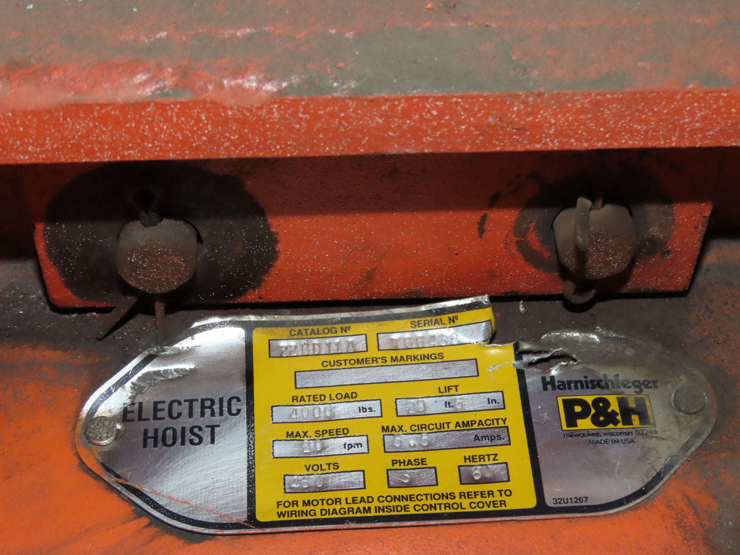 Cleveland Tramrail P&H 2 Ton Single Girder Underhung Bridge Crane 45' 10" Span