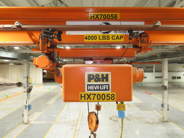 Cleveland Tramrail P&H 2 Ton Single Girder Underhung Bridge Crane 45' 10" Span