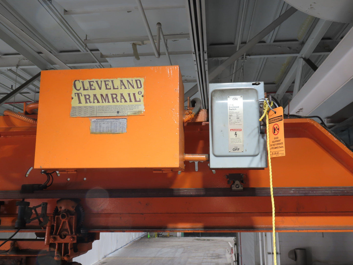 Cleveland Tramrail P&H 2 Ton Single Girder Underhung Bridge Crane 45' 10" Span