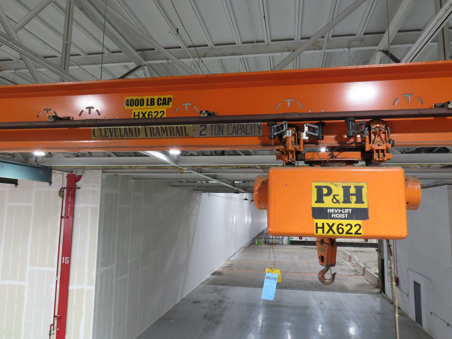Cleveland Tramrail P&H 2 Ton Single Girder Underhung Bridge Crane 45' 10" Span