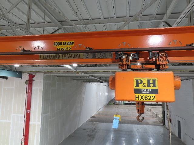 Cleveland Tramrail P&H 2 Ton Single Girder Underhung Bridge Crane 45' 10" Span