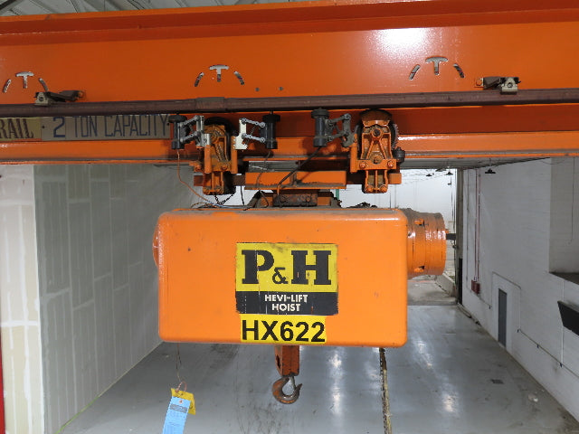 Cleveland Tramrail P&H 2 Ton Single Girder Underhung Bridge Crane 45' 10" Span