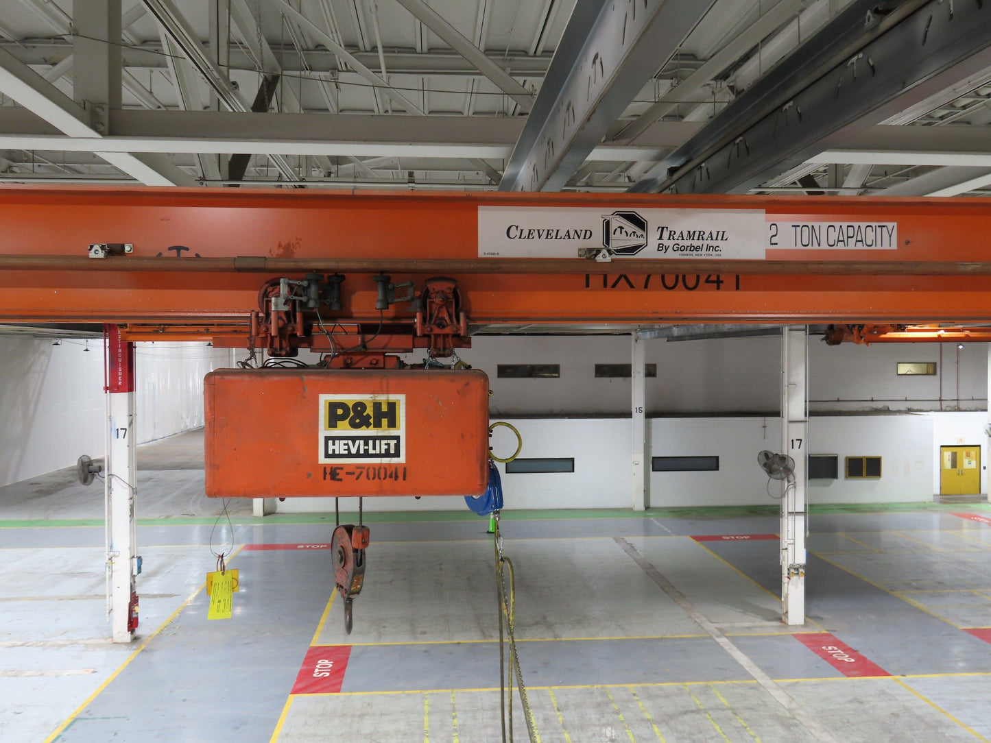 Cleveland Tramrail P&H 2 Ton Single Girder Underhung Bridge Crane 45' 10" Span