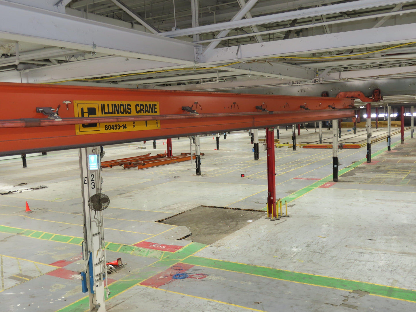 Cleveland Tramrail P&H 1 Ton Single Girder Underhung Bridge Crane 45' 10" Span