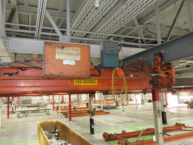 Cleveland Tramrail P&H 1 Ton Single Girder Underhung Bridge Crane 21' 8" Span