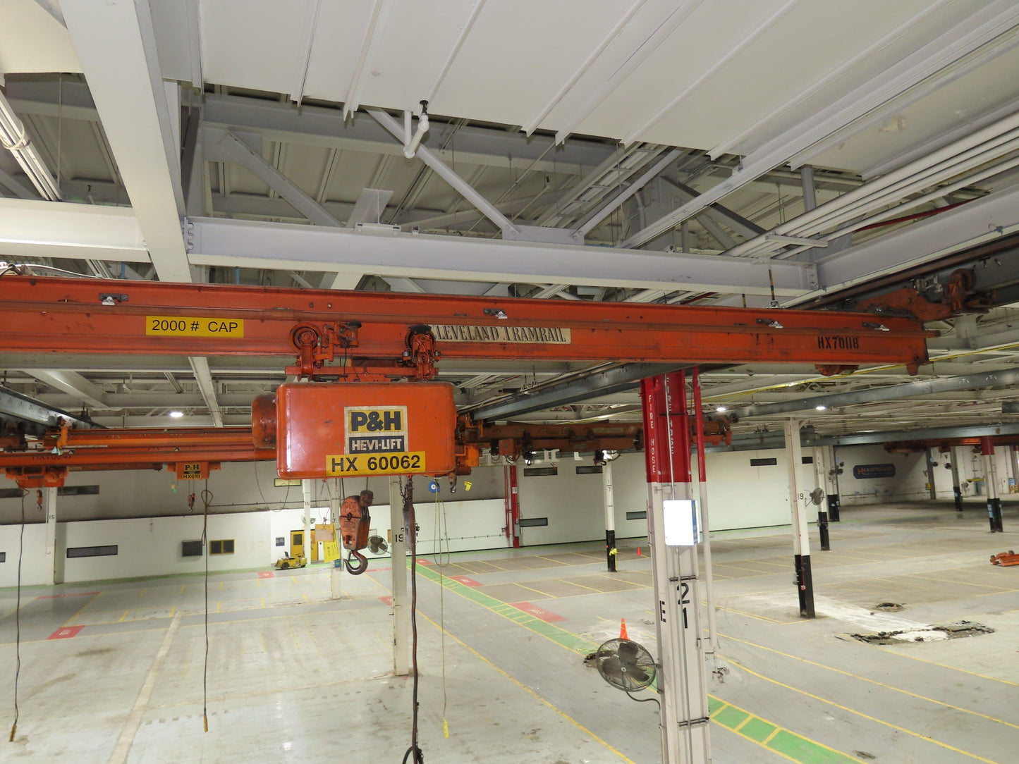 Cleveland Tramrail P&H 1 Ton Single Girder Underhung Bridge Crane 21' 8" Span