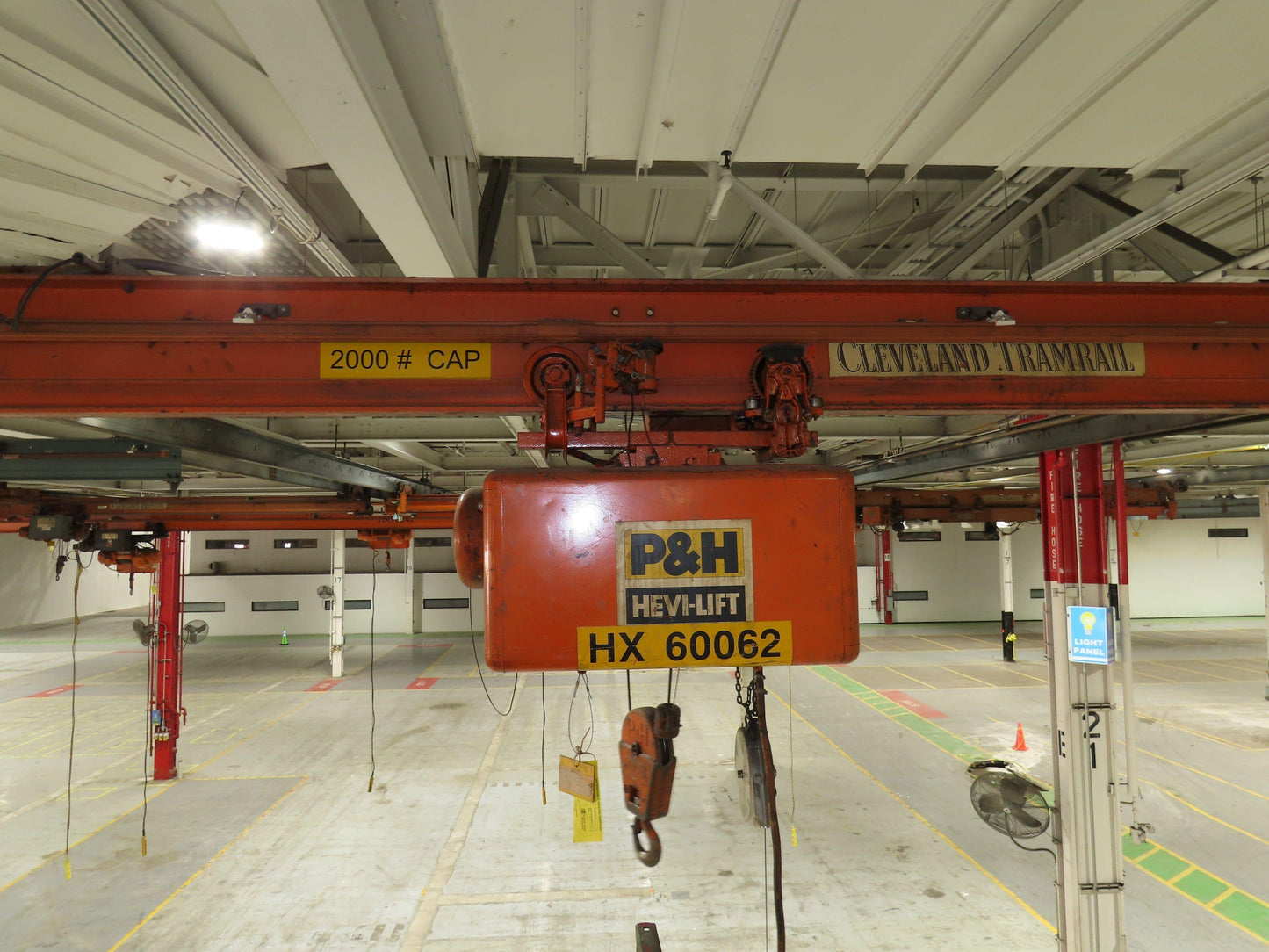 Cleveland Tramrail P&H 1 Ton Single Girder Underhung Bridge Crane 21' 8" Span