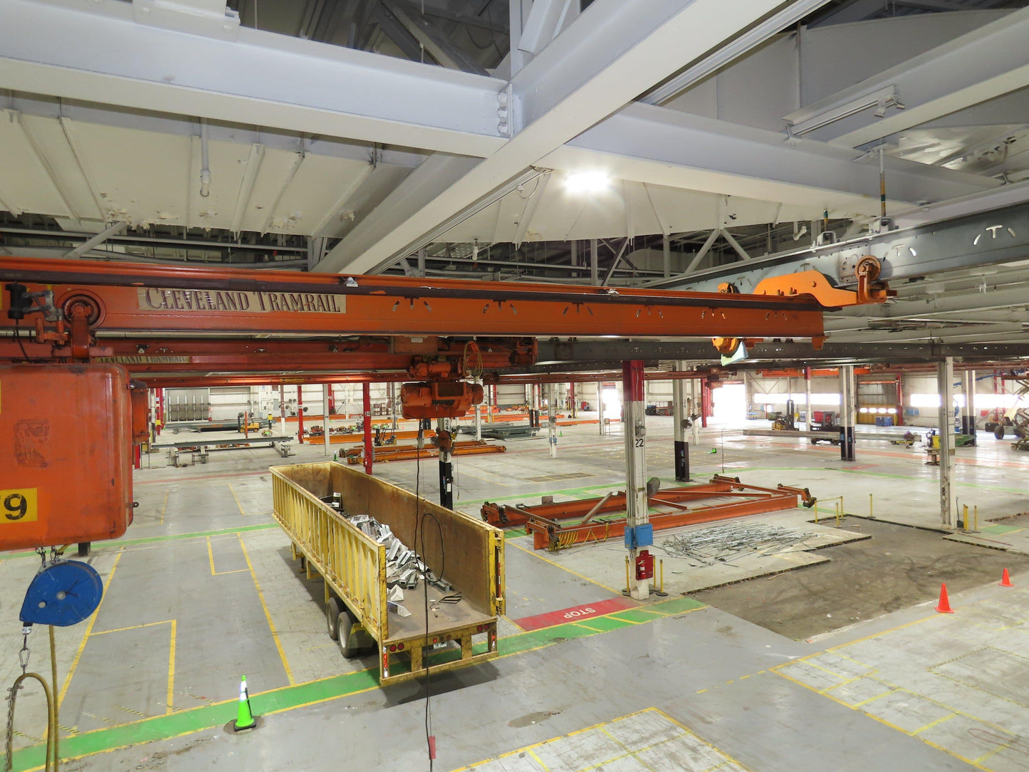 Cleveland Tramrail P&H 1 Ton Single Girder Underhung Bridge Crane 21' 8" Span