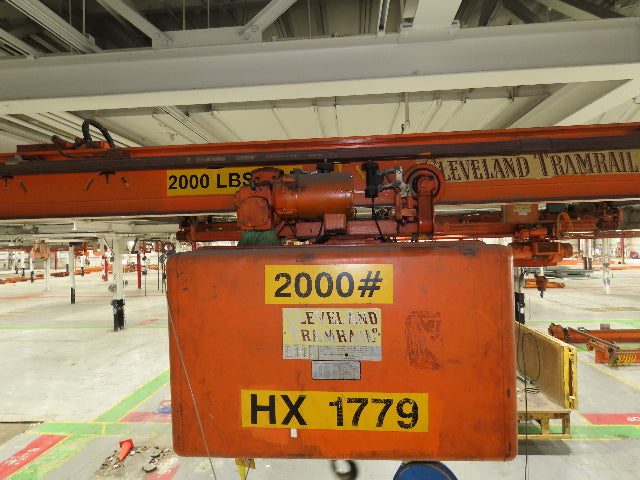 Cleveland Tramrail P&H 1 Ton Single Girder Underhung Bridge Crane 21' 8" Span