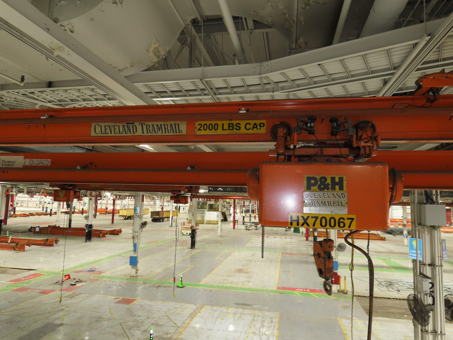 Cleveland Tramrail P&H 1 Ton Single Girder Underhung Bridge Crane 21' 8" Span