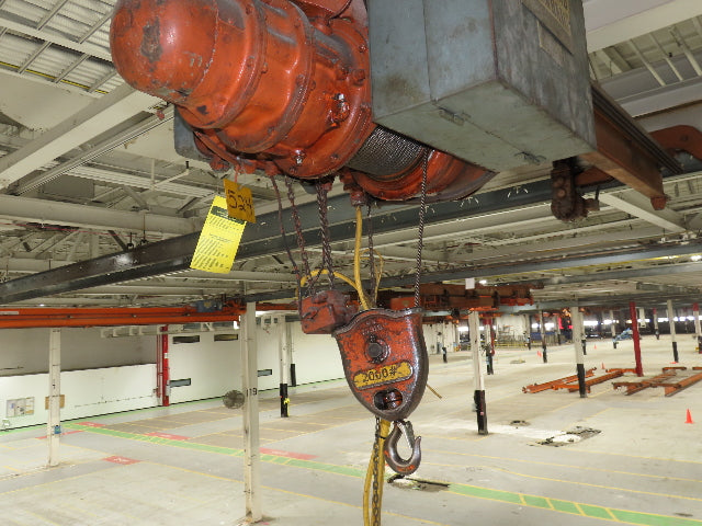 Cleveland Tramrail P&H 1 Ton Single Girder Underhung Bridge Crane 21' 8" Span