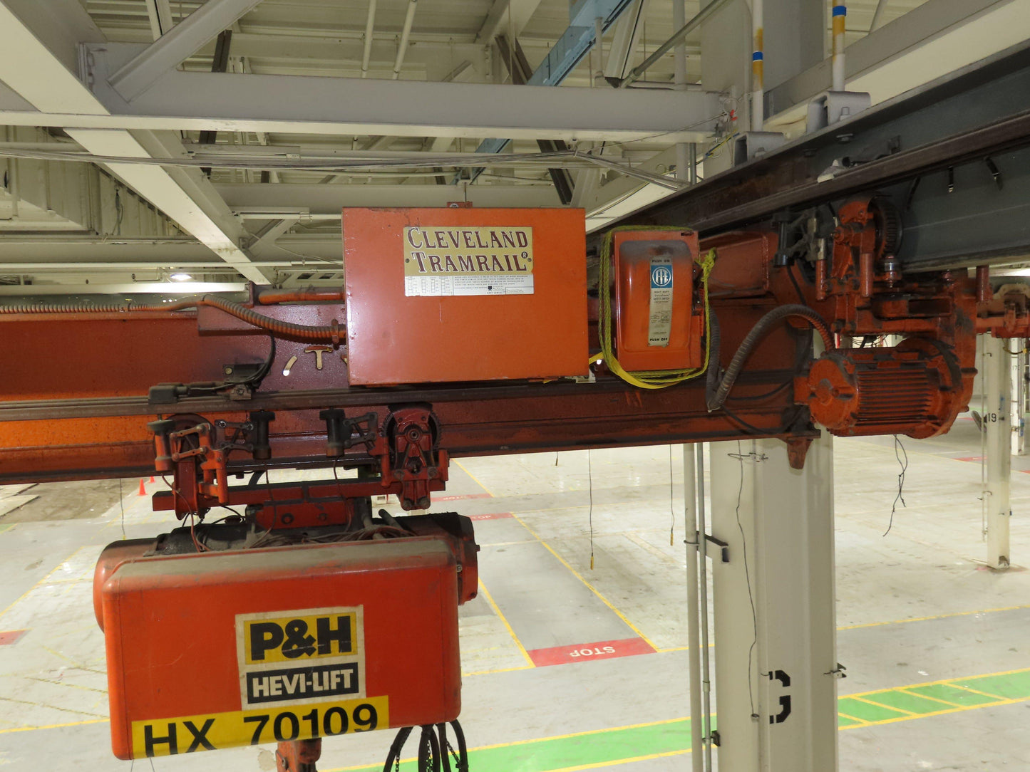 Cleveland Tramrail P&H 1 Ton Single Girder Underhung Bridge Crane 31' 4" Span