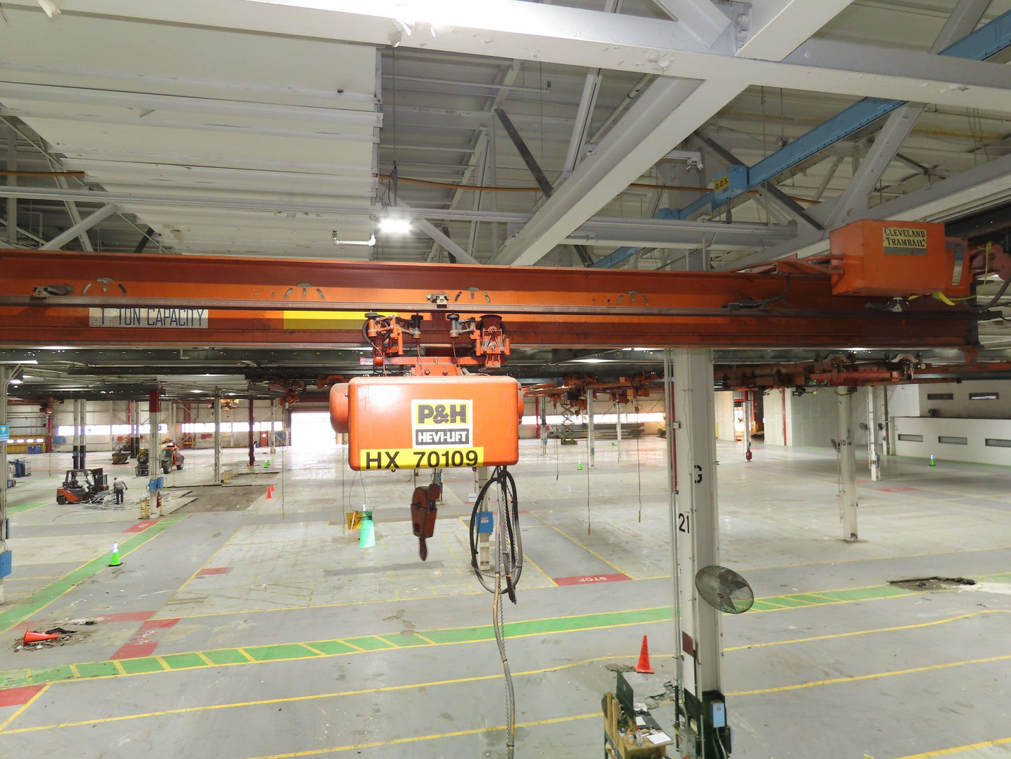 Cleveland Tramrail P&H 1 Ton Single Girder Underhung Bridge Crane 31' 4" Span