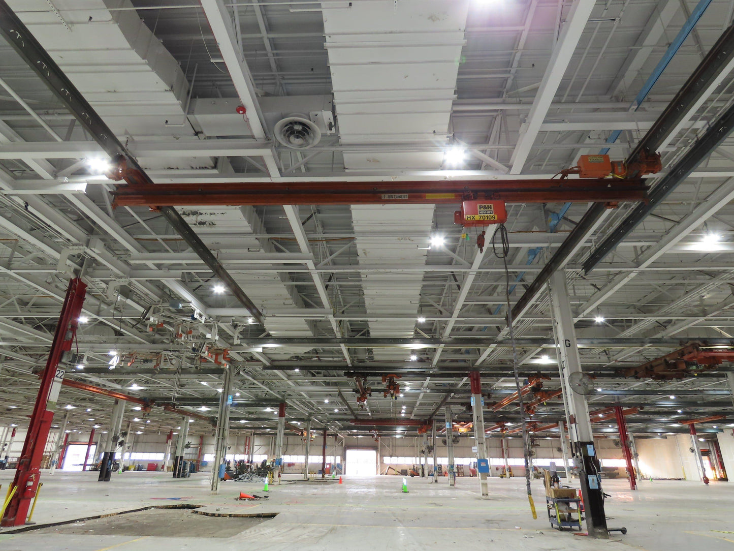 Cleveland Tramrail P&H 1 Ton Single Girder Underhung Bridge Crane 31' 4" Span