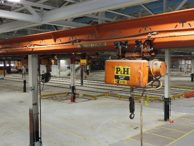 Cleveland Tramrail P&H 1 Ton Single Girder Underhung Bridge Crane 45' 10" Span