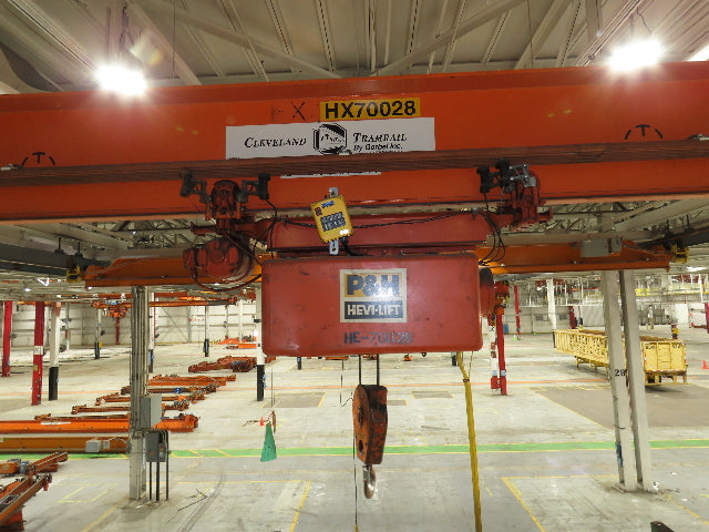 Cleveland Tramrail P&H 3 Ton Single Girder Underhung Bridge Crane 45' 10" Span