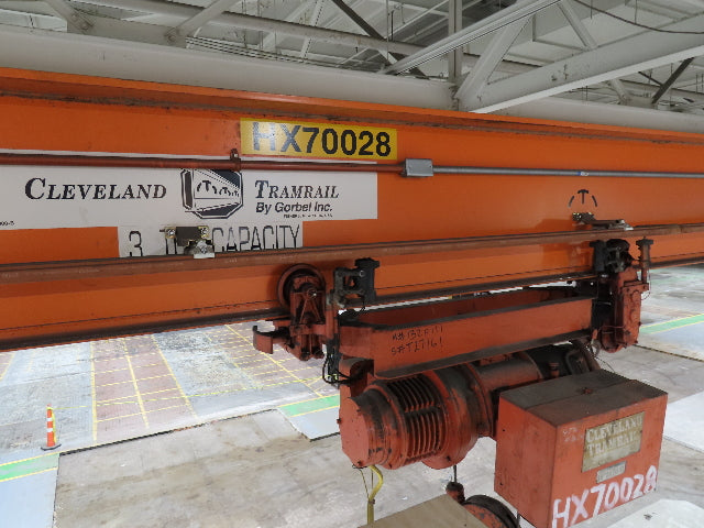 Cleveland Tramrail P&H 3 Ton Single Girder Underhung Bridge Crane 45' 10" Span