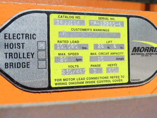 Cleveland Tramrail P&H 5 Ton Single Girder Underhung Bridge Crane 45' 10" Span