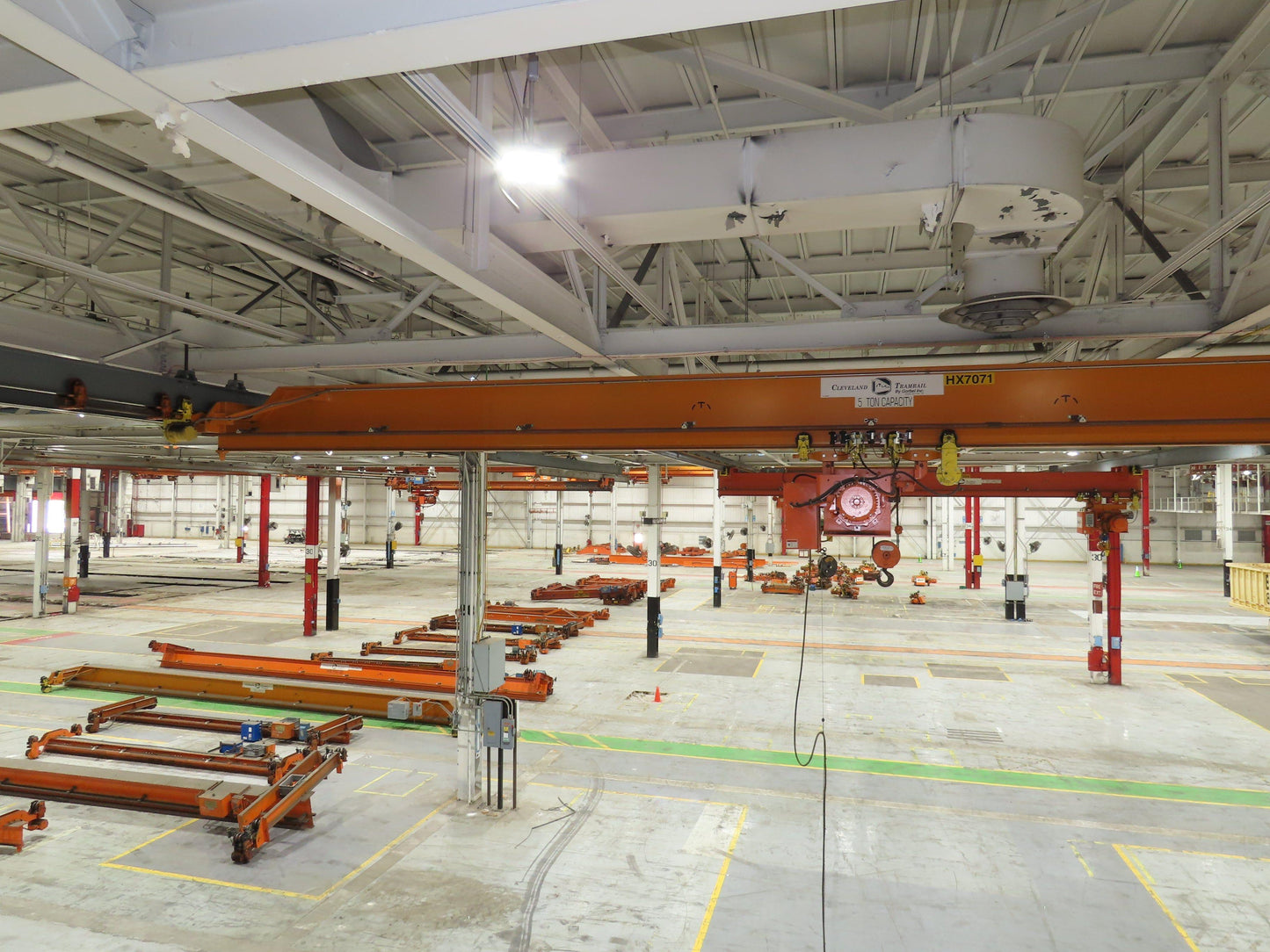 Cleveland Tramrail P&H 5 Ton Single Girder Underhung Bridge Crane 45' 10" Span