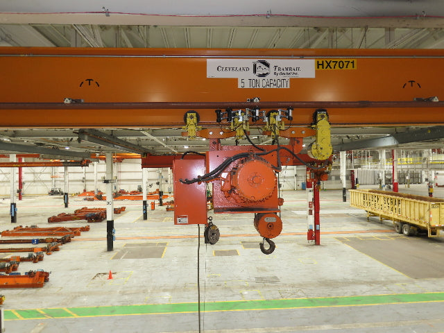 Cleveland Tramrail P&H 5 Ton Single Girder Underhung Bridge Crane 45' 10" Span