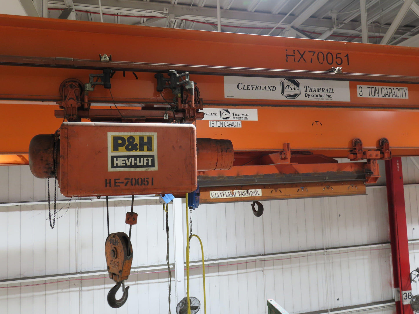 Cleveland Tramrail P&H 3 Ton Single Girder Underhung Bridge Crane 45' 10" Span