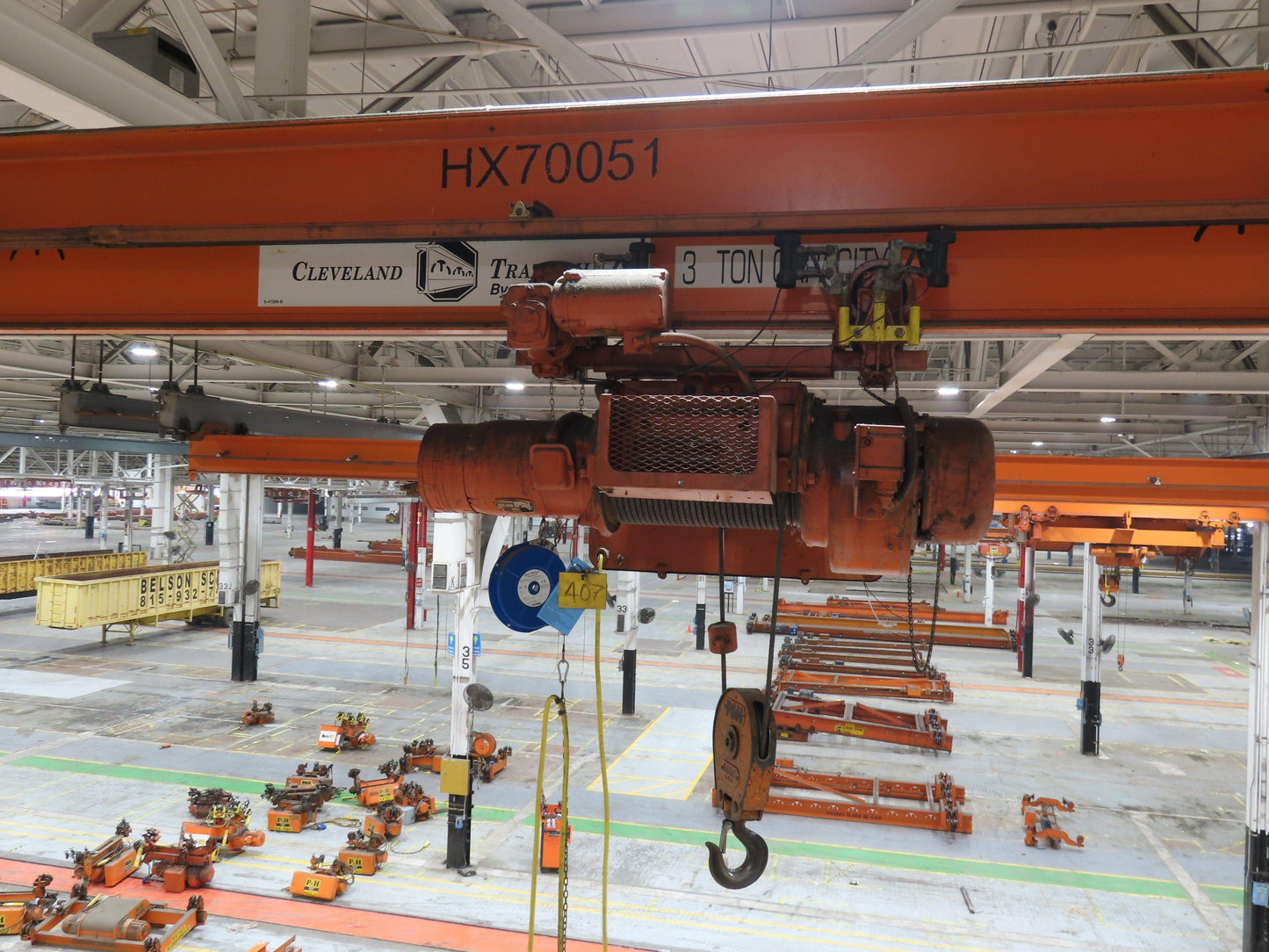 Cleveland Tramrail P&H 3 Ton Single Girder Underhung Bridge Crane 45' 10" Span