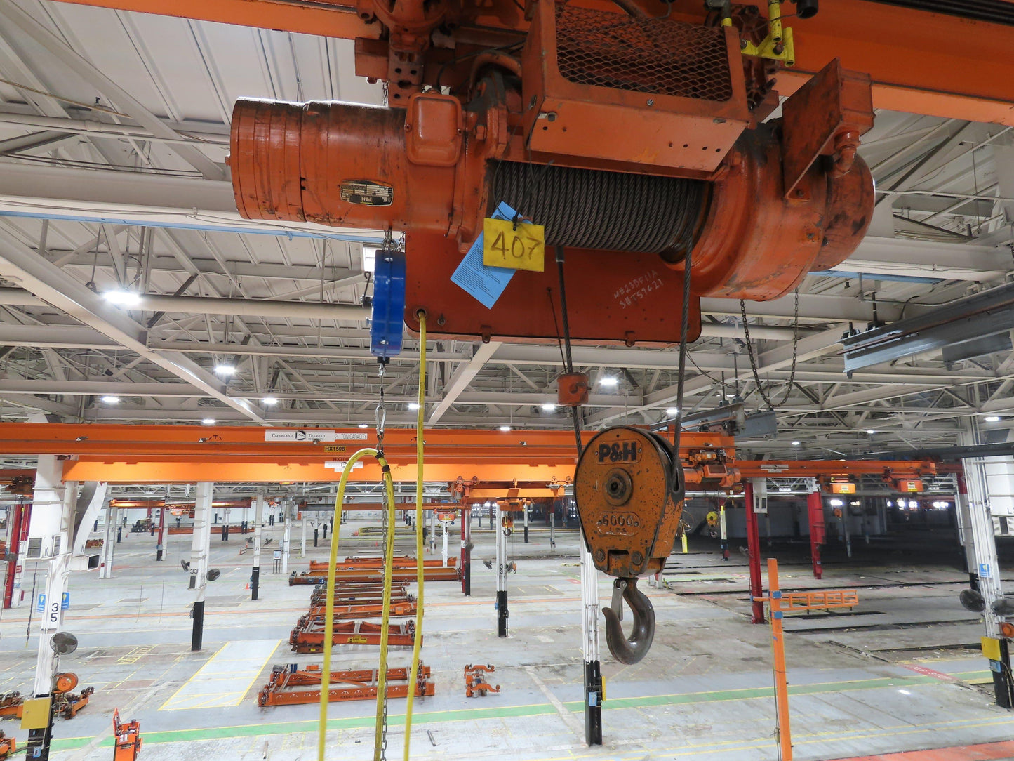 Cleveland Tramrail P&H 3 Ton Single Girder Underhung Bridge Crane 45' 10" Span