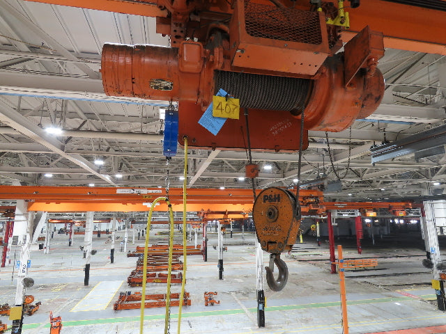 Cleveland Tramrail P&H 3 Ton Single Girder Underhung Bridge Crane 45' 10" Span