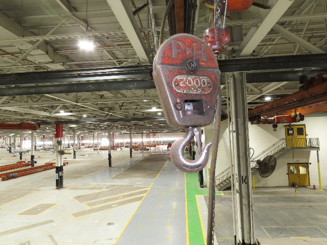 Cleveland Tramrail P&H 1 Ton Single Girder Underhung Bridge Crane 45' 10" Span