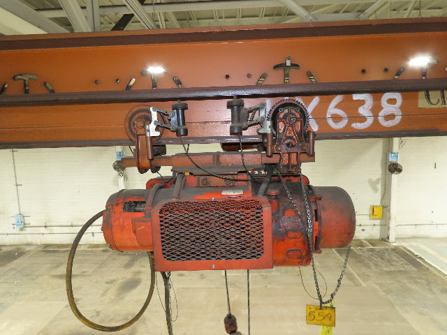 Cleveland Tramrail P&H 1 Ton Single Girder Underhung Bridge Crane 45' 10" Span