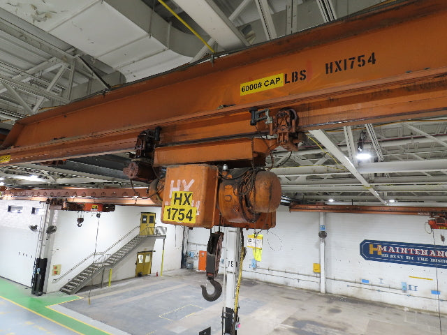 Cleveland Tramrail P&H 3 Ton Single Girder Underhung Bridge Crane 45' 10" Span