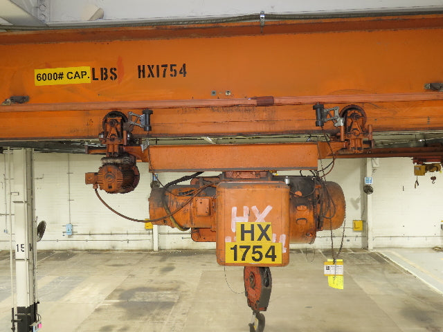 Cleveland Tramrail P&H 3 Ton Single Girder Underhung Bridge Crane 45' 10" Span