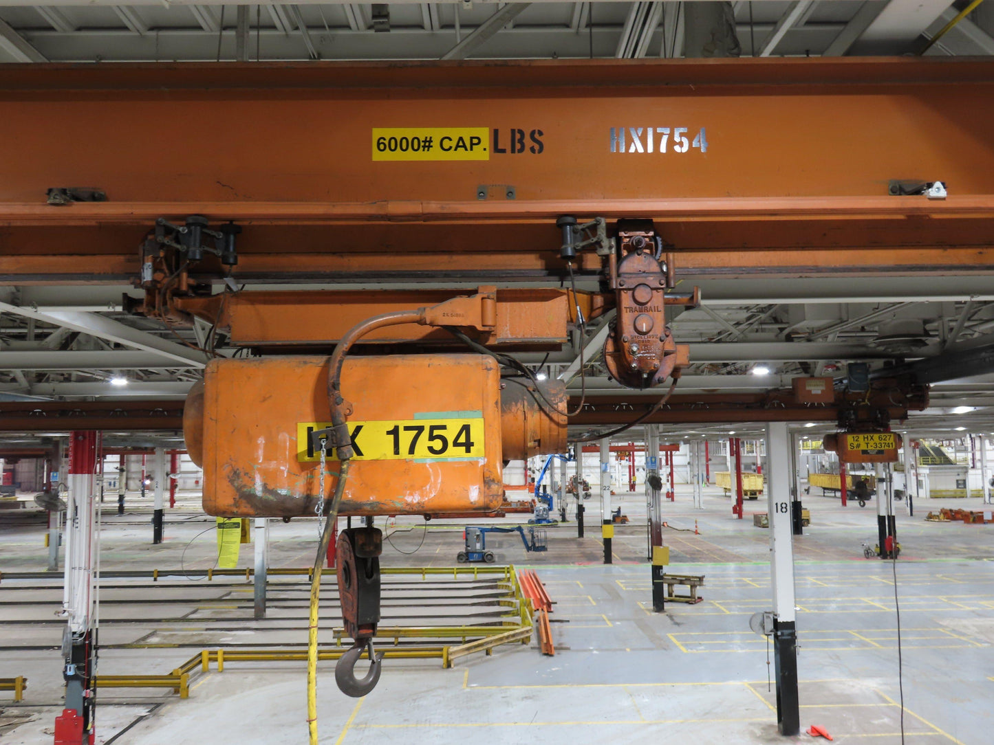 Cleveland Tramrail P&H 3 Ton Single Girder Underhung Bridge Crane 45' 10" Span