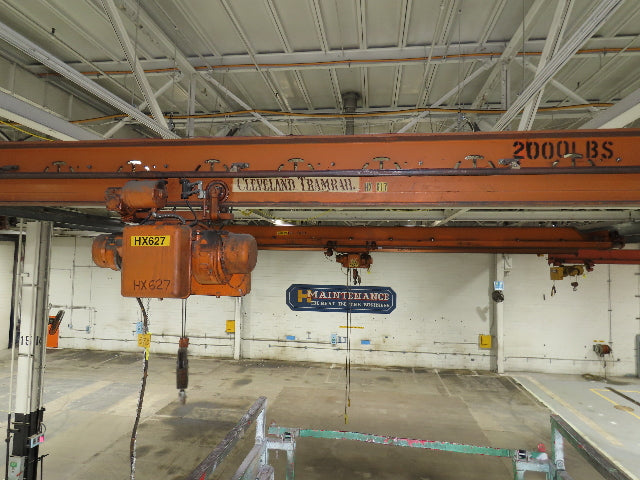 Cleveland Tramrail P&H 1 Ton Single Girder Underhung Bridge Crane 45' 10" Span