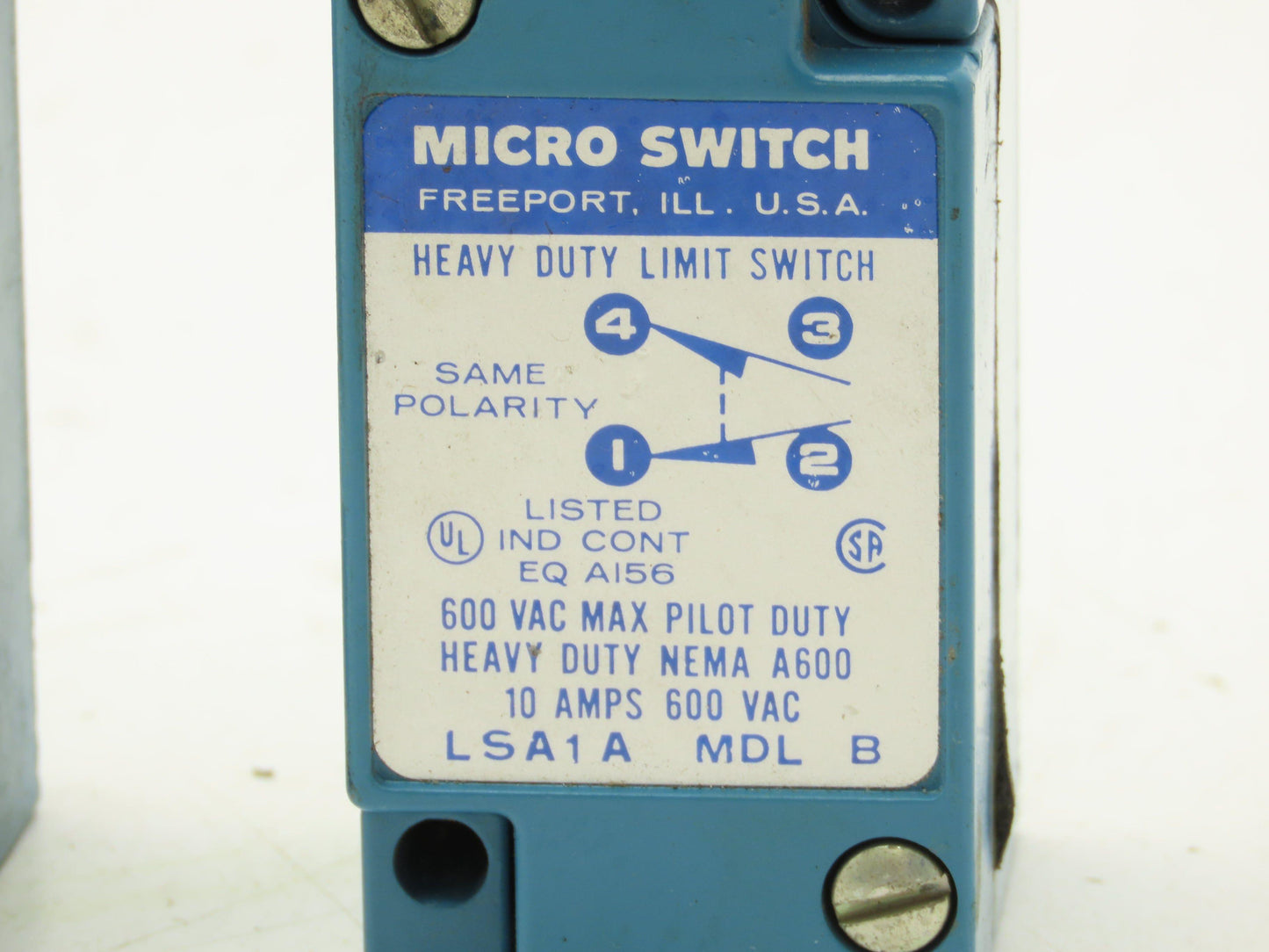 Micro Switch LSA1A MDL B Heavy Duty Limit Switch 600V 10A Lot of 2