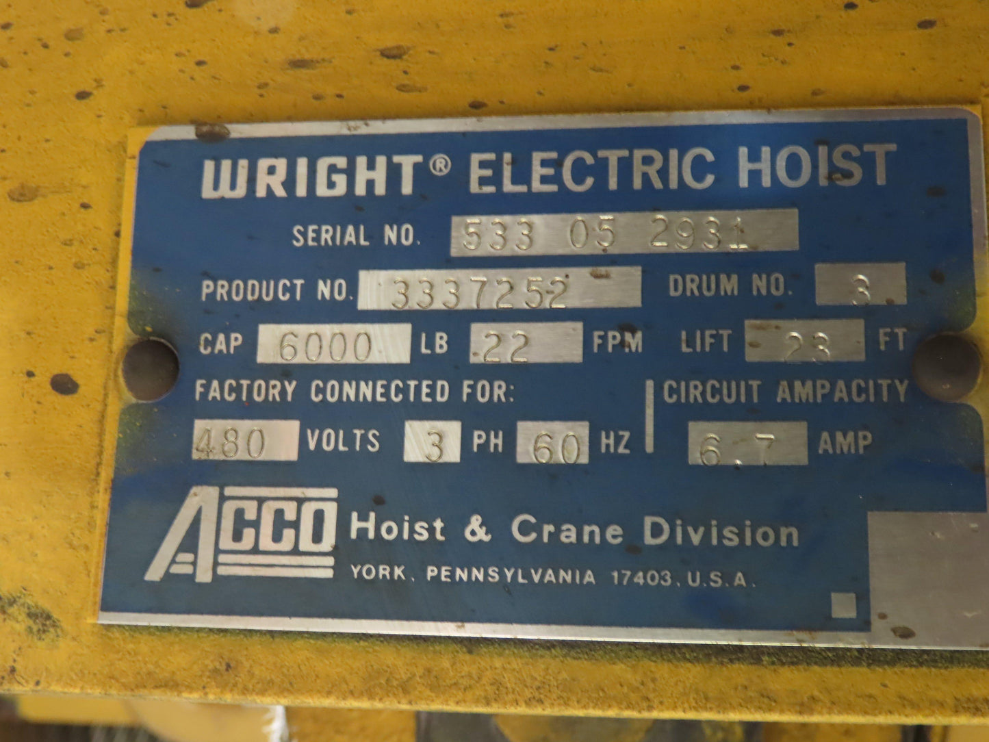 Cleveland Tramrail 3 Ton Underhung Bridge Crane 45' 10" Span Acco Wright Hoist