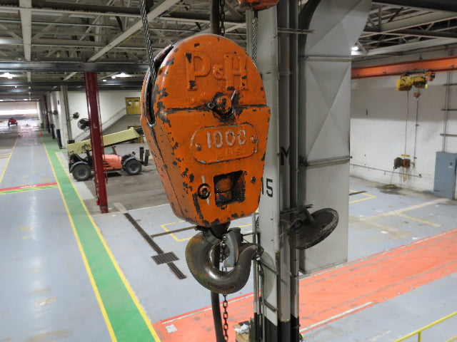 Cleveland Tramrail P&H 1/2 Ton Single Girder Underhung Bridge Crane 45' 10" Span