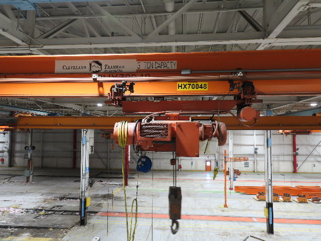 Cleveland Tramrail P&H 3 Ton Single Girder Underhung Bridge Crane 45' 10" Span