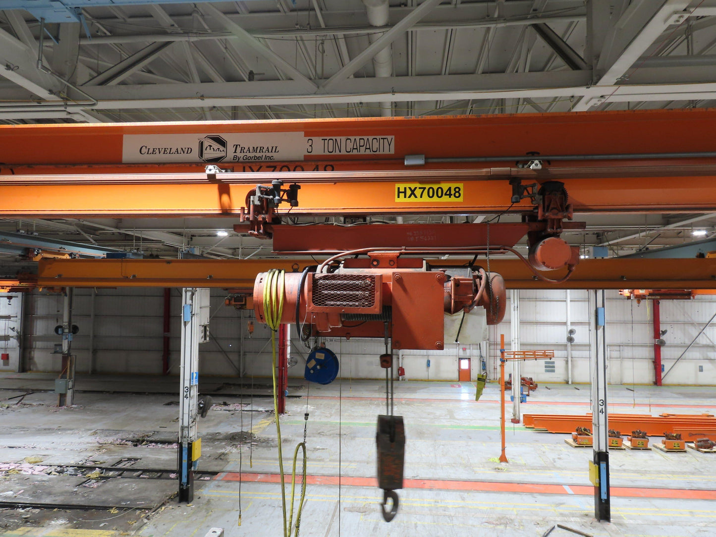 Cleveland Tramrail P&H 3 Ton Single Girder Underhung Bridge Crane 45' 10" Span
