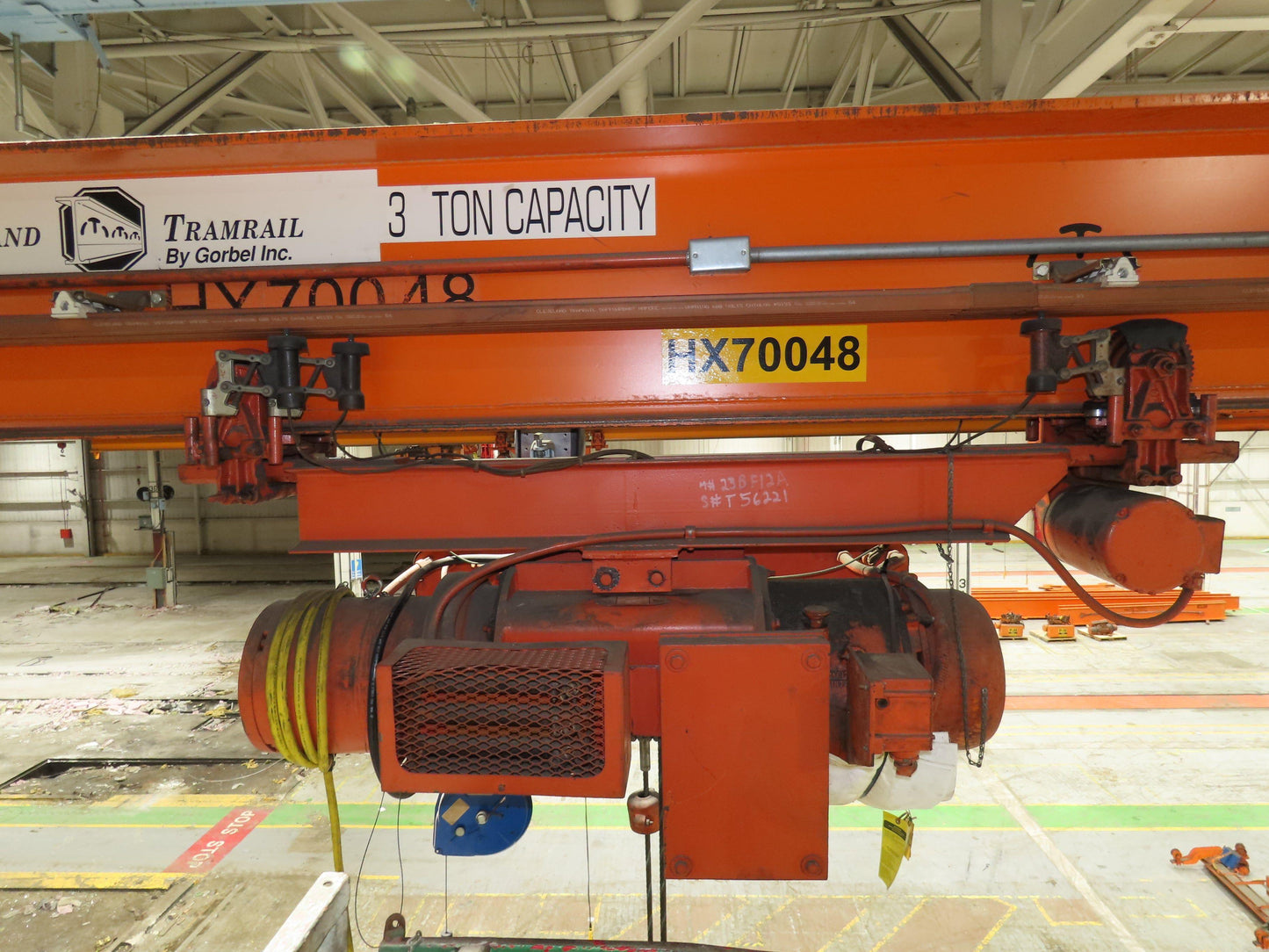 Cleveland Tramrail P&H 3 Ton Single Girder Underhung Bridge Crane 45' 10" Span